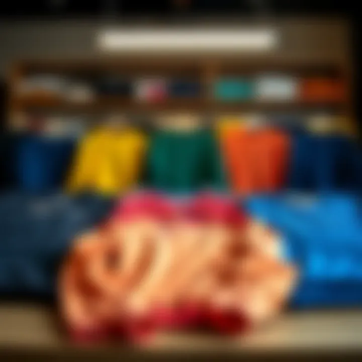 Range of sweatshirt colors and designs displayed on a table